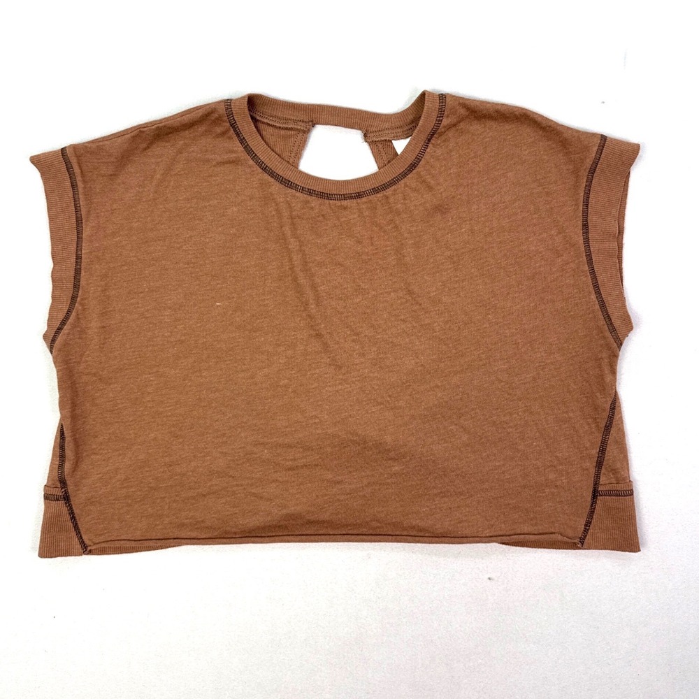 SO Womens Brown Open Crossover Back Cropped Short Sleeve Tee XS RN73277